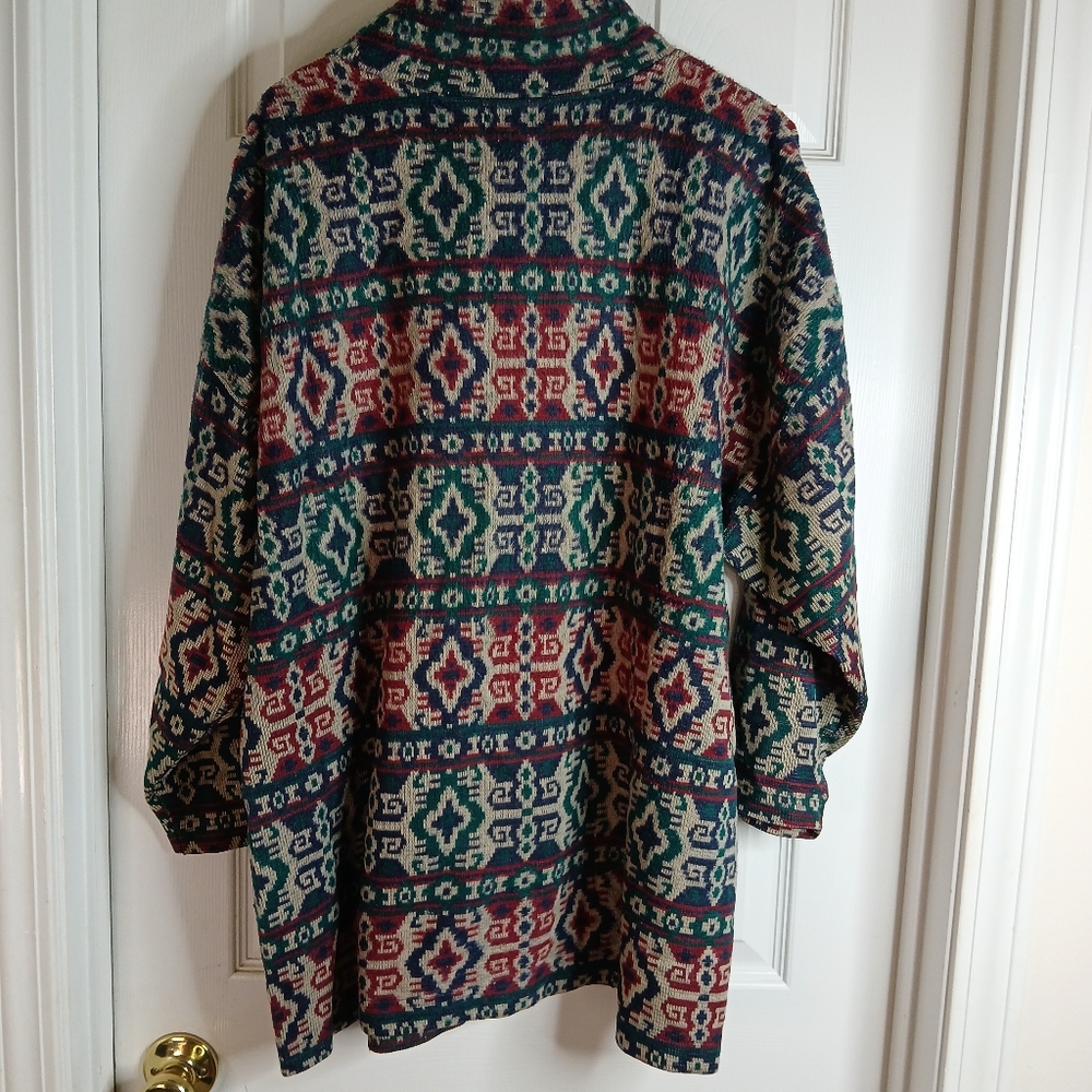Vintage Sport Carriage Court Colorful Patterned Pullover Fleece Sweater Sz Large - Picture 7 of 8